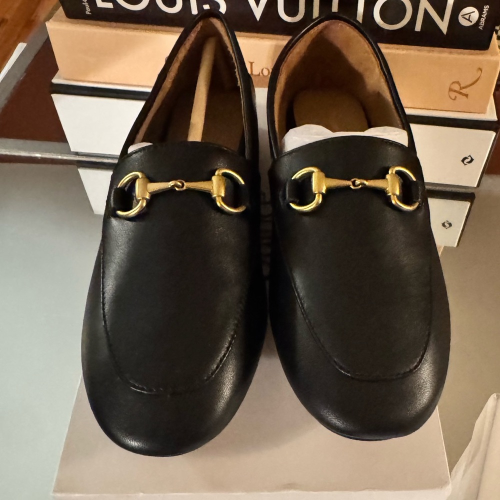 Quince Black Leather Gold Horsebit Loafers